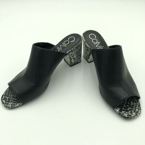 Calvin Klein Black and White Snake Print Mule Open Toe Heels Size 10